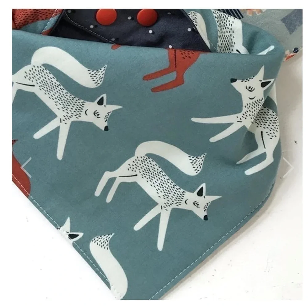 Bird Elephant Fox Indigo Blue Gray Cotton Flannel Bib Bandana 14 15 Inches